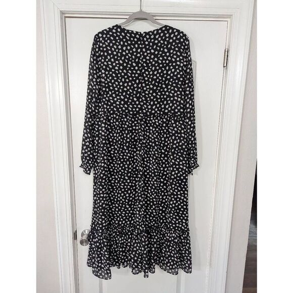 J. Crew Crinkle V-neck midi dress women's large black white ruffle tiered - Picture 5 of 7